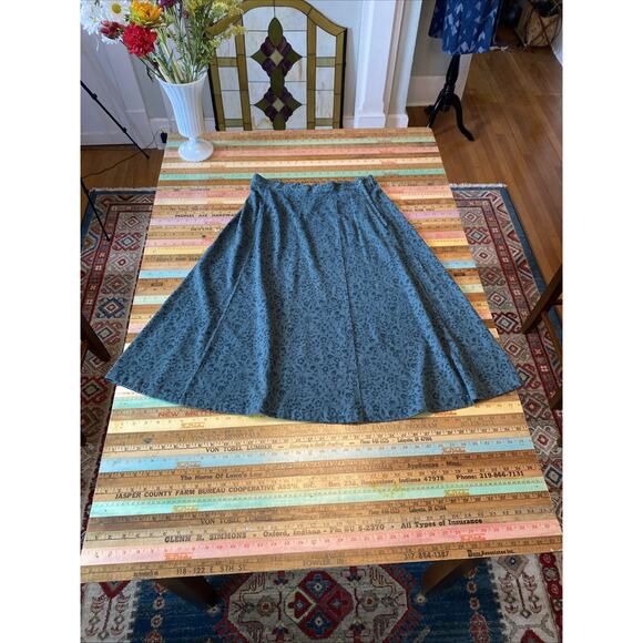 Vintage LL Bean L Petite Skirt A-Line Midi Below Knee Retro Elastic Waist Floral - Picture 1 of 12